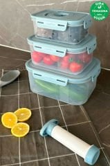 Primanova Seoul Üçlü Vakumlu Saklma Kabı+Pompa 2500ml+1300ml+600m-lSKS01-16-02