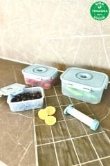 Primanova Seoul Üçlü Vakumlu Saklma Kabı+Pompa 2500ml+1300ml+600m-lSKS01-16-02