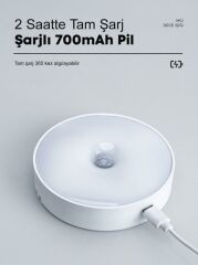 USB Şarjlı PIR Hareket Sensörlü Kızıl ötesi Gece Lambası Magnet Mıknatıslı 6000K-Beyaz-2Adet-7218