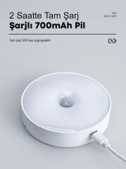 USB Şarjlı PIR Hareket Sensörlü Kızıl ötesi Gece Lambası Magnet Mıknatıslı 6000K-Beyaz-2Adet-7218