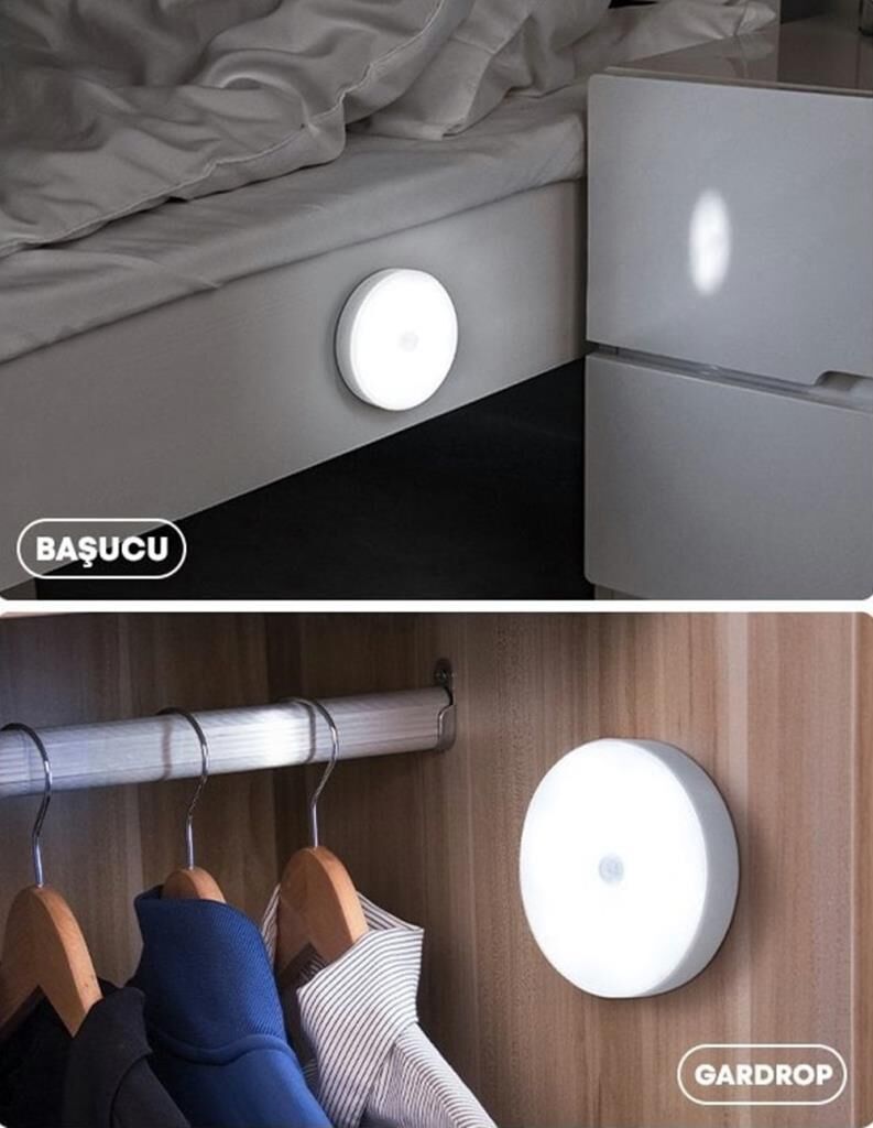 USB Şarjlı PIR Hareket Sensörlü Kızıl ötesi Gece Lambası Magnet Mıknatıslı 6000K-Beyaz-2Adet-7218