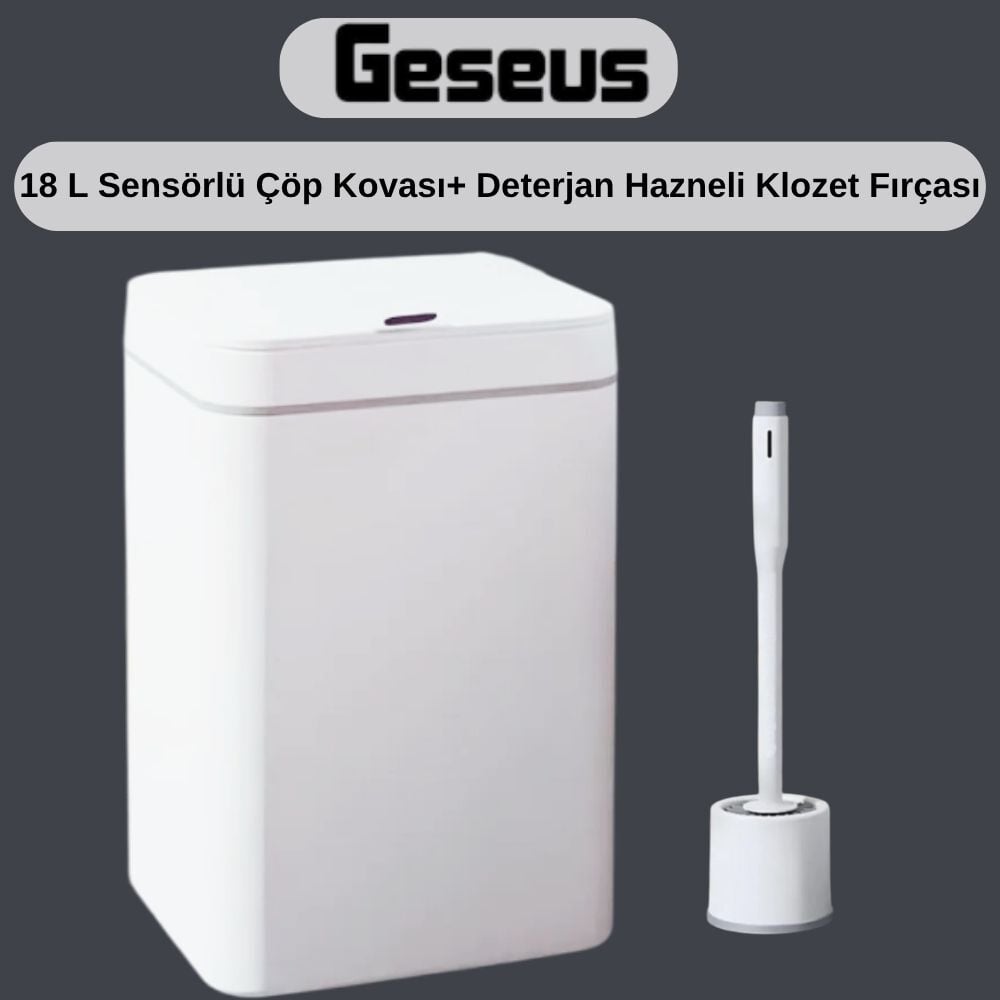 Sensörlü Çöp Kovası Plastik 18 Litre+Deterjan Hazneli Silikon Klozet Fırçası