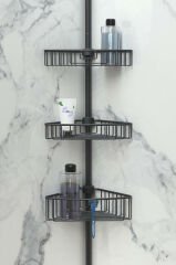 Primanova Yay Baskılı Kurulumu Kolay Üç Gözlü Alüminyum Yaylı Banyo Köşe Rafı Siyah-M-N29-06-3