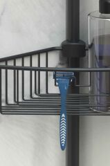 Primanova Yay Baskılı Kurulumu Kolay Üç Gözlü Alüminyum Yaylı Banyo Köşe Rafı Siyah-M-N29-06-3