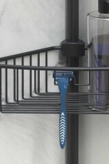 Primanova Yay Baskılı Kurulumu Kolay Üç Gözlü Alüminyum Yaylı Banyo Köşe Rafı Siyah-M-N29-06-3