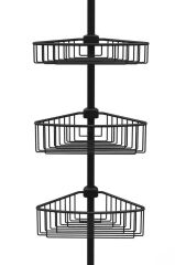 Primanova Yay Baskılı Kurulumu Kolay Üç Gözlü Alüminyum Yaylı Banyo Köşe Rafı Siyah-M-N29-06-3