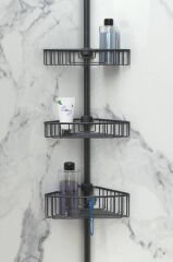 Primanova Yay Baskılı Kurulumu Kolay Üç Gözlü Alüminyum Yaylı Banyo Köşe Rafı Siyah-M-N29-06-3