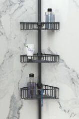 Primanova Yay Baskılı Kurulumu Kolay Üç Gözlü Alüminyum Yaylı Banyo Köşe Rafı Siyah-M-N29-06-3