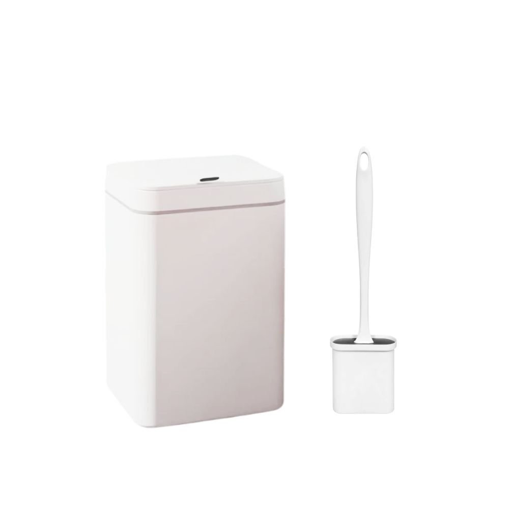 Sensörlü Otomatik Plastik Çöp Kovası 12 Litre + Duvara Asılabilir Beyaz Silikon Klozet Fırçası