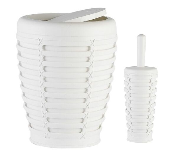 Primanova Palm Çöp Kovası ve Tuvalet Fırçası Beyaz