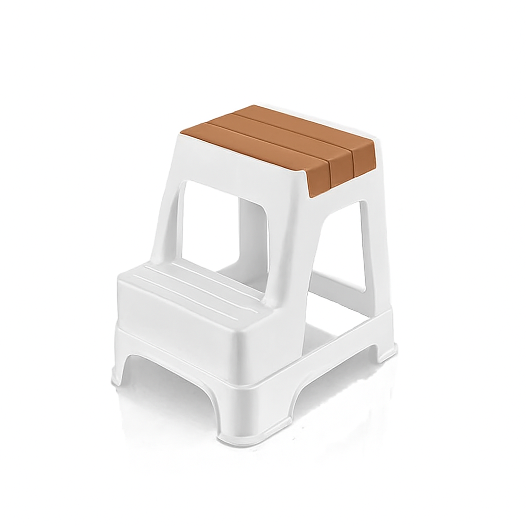 Çelik Ayna Zilkale Büyük Boy Çift Katlı Basamak Çok Amaçlı Dayanıklı Tabure Beyaz+Açık Kahve -254