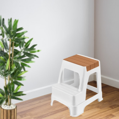 Çelik Ayna Zilkale Büyük Boy Çift Katlı Basamak Çok Amaçlı Dayanıklı Tabure Beyaz+Açık Kahve -254