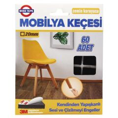 Mobilya Keçesi Sese ve Çizilmeye Son Yapışkanlı 20mmx60Ad-Kare siyah