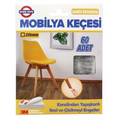 Mobilya Keçesi Sese ve Çizilmeye Son Yapışkanlı 20mmx60Ad-Kare gri