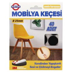 Mobilya Keçesi Sese ve Çizilmeye Son Yapışkanlı 25mmx40Ad-Yuvarlak