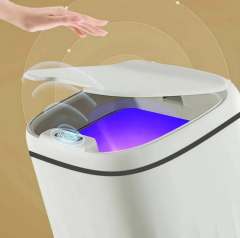 Akıllı Teknolojik Antibakteriyel Sensörlü UV Işıklı Çöp Kovası 20 Litre + Deterjan hazneli Beyaz Silikon Klozet Fırçası-BYS