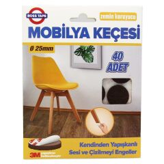 Mobilya Keçesi Sese ve Çizilmeye Son Yapışkanlı 25mmx40Ad-Yuvarlak kahverengi
