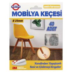 Mobilya Keçesi Sese ve Çizilmeye Son Yapışkanlı 25mmx40Ad-Yuvarlak gri