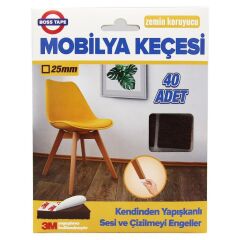 Mobilya Keçesi Sese ve Çizilmeye Son Yapışkanlı 25mmx40Ad-Kare gri