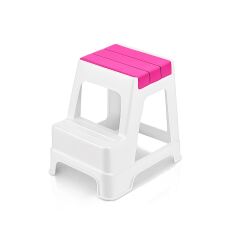 Çelik Ayna Zilkale Büyük Boy Çift Katlı Basamak Çok Amaçlı Dayanıklı Tabure Beyaz+ Pembe-254