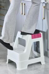 Çelik Ayna Zilkale Büyük Boy Çift Katlı Basamak Çok Amaçlı Dayanıklı Tabure Beyaz+ Pembe-254