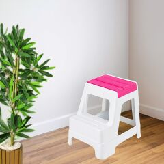 Çelik Ayna Zilkale Büyük Boy Çift Katlı Basamak Çok Amaçlı Dayanıklı Tabure Beyaz+ Pembe-254