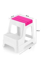 Çelik Ayna Zilkale Büyük Boy Çift Katlı Basamak Çok Amaçlı Dayanıklı Tabure Beyaz+ Pembe-254