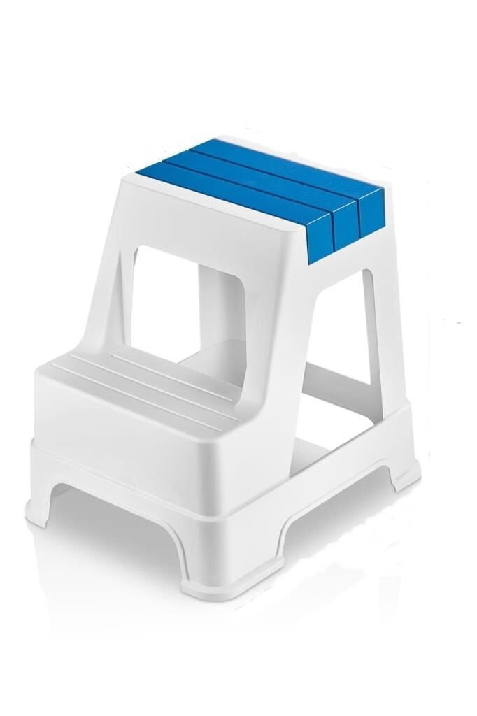 Çelik Ayna Zilkale Büyük Boy Çift Katlı Basamak Çok Amaçlı Dayanıklı Tabure Beyaz+ Mavi-254