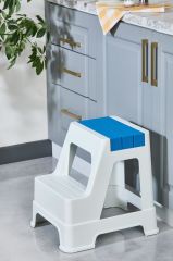 Çelik Ayna Zilkale Büyük Boy Çift Katlı Basamak Çok Amaçlı Dayanıklı Tabure Beyaz+ Mavi-254