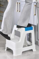 Çelik Ayna Zilkale Büyük Boy Çift Katlı Basamak Çok Amaçlı Dayanıklı Tabure Beyaz+ Mavi-254