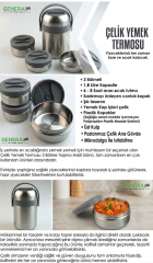 Geseus Çelik Yemek Termosu Sefer Tası 3 Bölmeli İç Dış Çelik