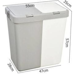 Motek Mt09 80 Litre Çift Gözlü Kirli Çamaşır Sepeti Pratik Kapaklı iki Gözlü