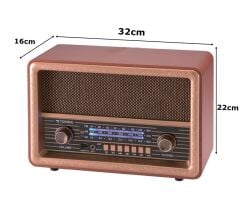 Nostaljik Ahşap Şarjlı 3 Bant Büyük Boy Radyo,Tf,Usb Girişli,Fm Radyo,Bluetooth Bağlantılı- D56-KOYU KAHVE