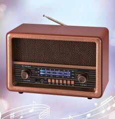 Nostaljik Ahşap Şarjlı 3 Bant Büyük Boy Radyo,Tf,Usb Girişli,Fm Radyo,Bluetooth Bağlantılı- D56-KOYU KAHVE