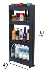 Motek Çok Amaçlı Tekerlekli Organizer Mutfak Banyo Raf Antrasit Siyah SR-04