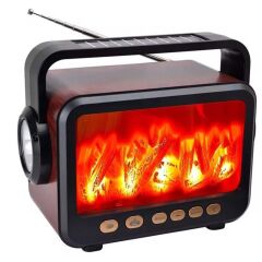 Şömine Efektli Nostajik Radyo Solar Panelli  Nostaljik Görünümlü Bluetoothlu ve Fenerli Mp3 Çalar Müzik Kutusu