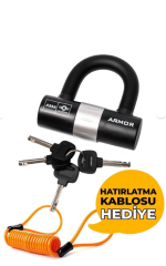 Armor 781 MV Motosiklet Disk Kilidi U- Bar Kelepçeli Çelik Kilit 16mm Çap+Hatırlatma Kablosu