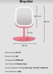 Dokunmatik Led Işıklı Usb Şarjlı Makyaj Aynası Kare Pembe Gün ışığı ve Beyaz Işık Özelliği-SM8036
