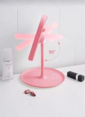 Dokunmatik Led Işıklı Usb Şarjlı Makyaj Aynası Kare Pembe Gün ışığı ve Beyaz Işık Özelliği-SM8036