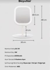 Dokunmatik Led Işıklı Usb Şarjlı Makyaj Aynası Kare Beyaz Gün ışığı ve Beyaz Işık Özelliği-SM8036