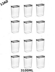 Vakumlu Hava Almaz Saklama Kabı Seti Erzak Kabı Dikdörtgen 12Adet 3100ML