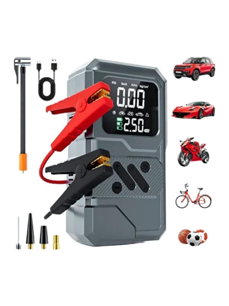Akü Takviyeli Hava Pompası Jump Starter 12000 Mah Powerbank, Led lamba –9654