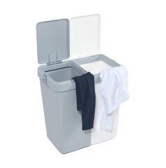 Çamaşır Sepeti Motek Çift Gözlü Kirli Çamaşır Sepeti 80 Litre Gri+Beyaz