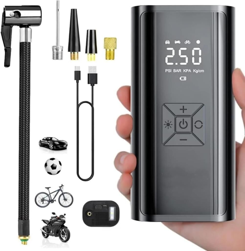 Taşınabilir Şarjlı Dijital Hava Kompresörü Hava Pompası 150 PSI, Araç, Motosiklet, Bisiklet Lastik Şişirme Pompası, Powerbank-216