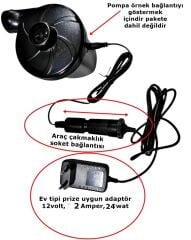 Yatak Pompa Adaptörü Çakmak Adaptörü Araç Çakmaklık Çevirici Ev Tipi 24W/2A/12V
