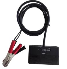 Aküden bağlantılı Uzatma Kablosu Çakmaklık Çoklayıcı LCD Ekranlı USB, Type-C çıkışlı 12 Volt 10 Amper 120 WAT 2 X1,5mm TTR Bakır 2 Mt-Siyah-YK-OT733-MŞ