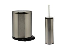 Primanova Cigo Pedallı Paslanmaz Çelik Çöp Kovası + Klozet fırçası