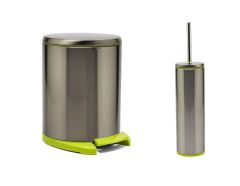 Primanova Cigo Pedallı Paslanmaz Çelik Çöp Kovası + Klozet fırçası