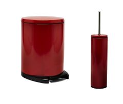 Primanova Cigo Pedallı Paslanmaz Çelik Çöp Kovası + Klozet fırçası KIRMIZI