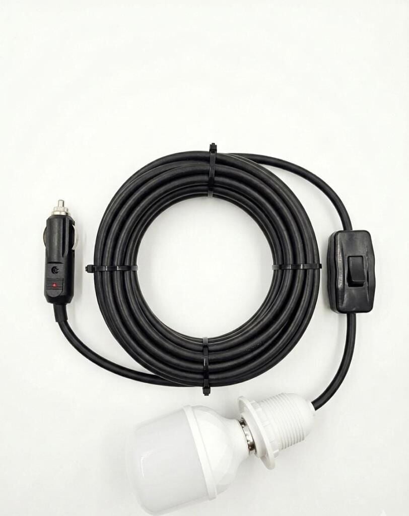 Araç çakmak girişli 30W 12V Led Ampul,lü E27 Duylu Anahtarlı Araç,Karavan,Kamp Seyyar Lamba 12/16A 2 X1,5mm TTR Bakır 10 Mt-Siyah